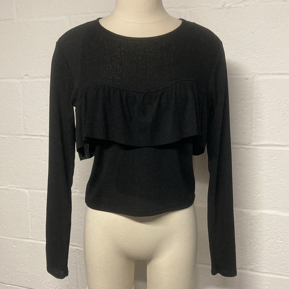 Zara Black Long Sleeve Cropped Top